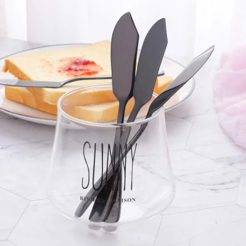 Vista 6 de Baikai - Juego de 4 cuchillos de acero inoxidable 18/10, cuchillo de mantequilla de desayuno negro, esparcidor de sándwich