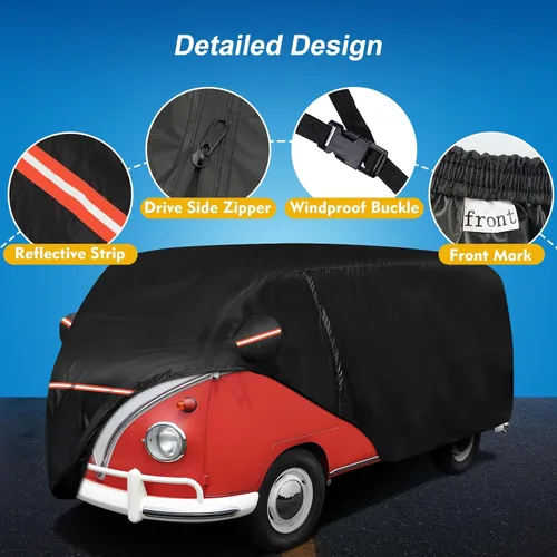 Vista 2 de QUNSUNUS - Funda impermeable para automóvil para VW Bus T1 T2 T3 1950-1992, fundas exteriores con cremallera, cubierta exterior completa para todo