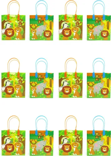 Vista 7 de TINYMILLS Bolsas de regalo con temática de animales de la selva de safari con asas, bolsas de dulces de libro de selva para fiestas de cumpleaños