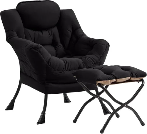 Vista 14 de Silla perezosa con otomana, silla de descanso moderna y grande con reposabrazos y bolsillo lateral, sillón tapizado de ocio con silla de lectura
