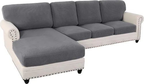 Vista 12 de Fundas elásticas para cojines de sofá seccional para sofá seccional izquierdo y derecho en forma de L, juego de 6 piezas para sofás seccionales