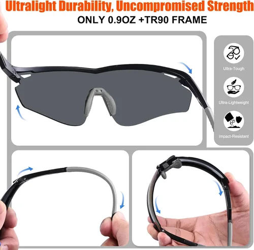 Vista 6 de Lentes de sol deportivos polarizados para hombres y mujeres, lentes de sol envolventes para correr, ciclismo, béisbol, pesca, golf, senderismo
