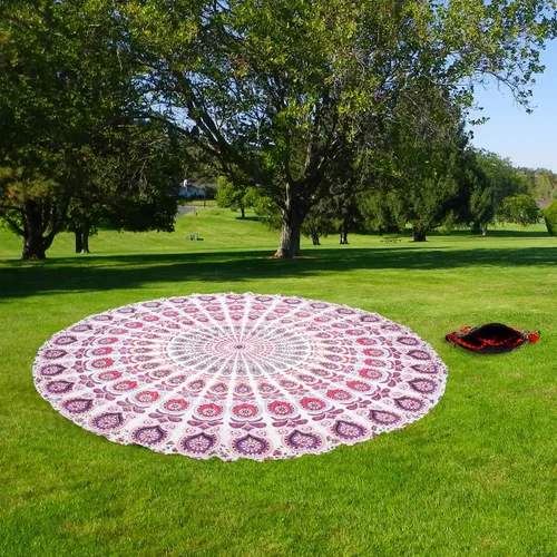 Vista 20 de raajsee Tapiz de Playa Redondo Turquesa Hippie/Boho Manta de Playa Mandala/Manta de Algodón Indio - Mantel Redondo/Decoración del Hogar/Alfombra
