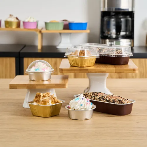 Vista 10 de Restaurantware - Mini moldes para pasteles de 6.8 onzas, 6.5 x 2.6 x 1.2 pulgadas, 100 tazas redondas para hornear, desechables, con tapas de Café