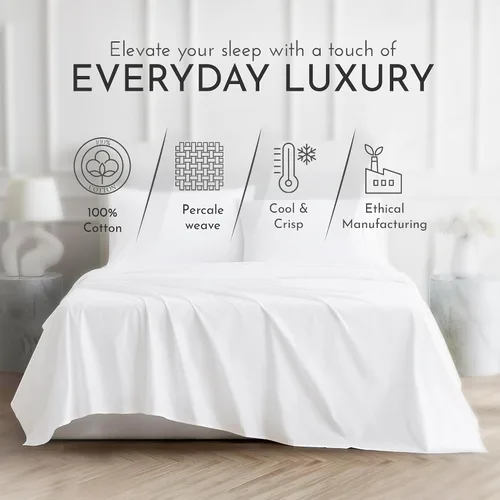 Vista 2 de Linen Closet Juego de sábanas tamaño individual – 100% algodón natural percal, juego de sábanas de cama individual de 3 piezas refrescante