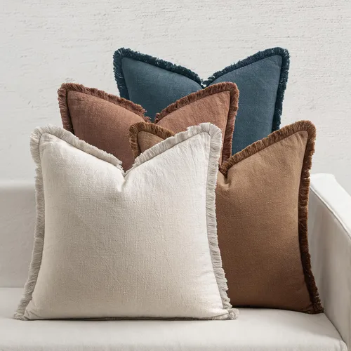 Vista 14 de MIULEE Juego de 4 fundas de almohada decorativas de lino neutro con flecos, fundas de almohada modernas y rústicas para cama, sofá, sala de estar