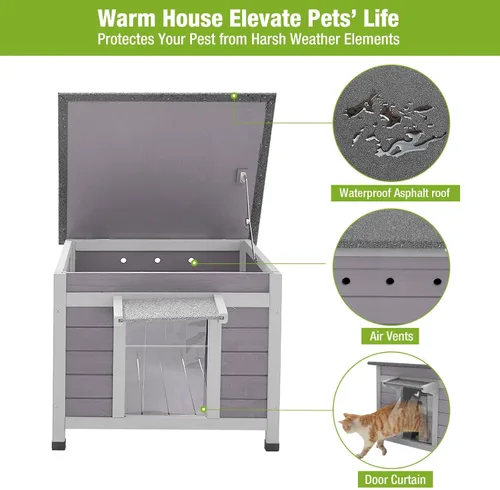 Vista 4 de Casa de madera para perros pequeños, gatos, jaula de interior con solapas de puerta de PVC