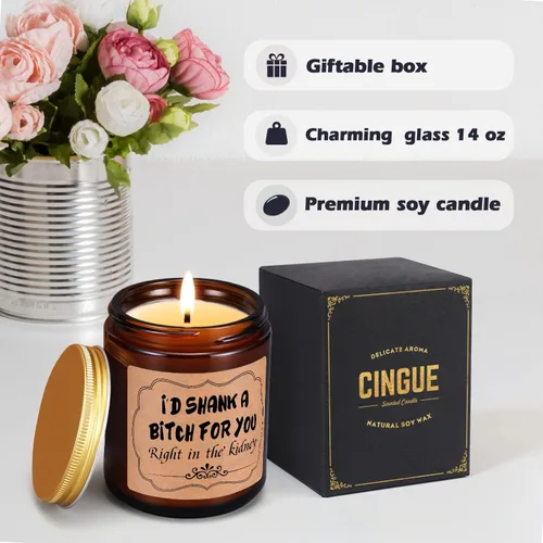 Vista 5 de Cinque - Vela perfumada de lavanda para mujer, regalo divertido de amistad para mejor amiga, mejor amiga, hermana, compañera de trabajo, regalo