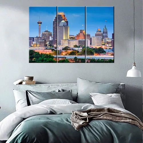 Vista 3 de San Antonio Sundown - Impresión en lienzo, paisaje de ciudad de pared grande, paisaje urbano extra grande de Texas, impresión de pared de horizonte