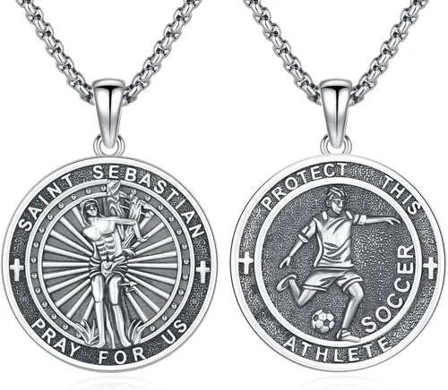 Vista 39 de 925 Sterling Silver Patron Saint Amulet Necklace for Men Women plateado