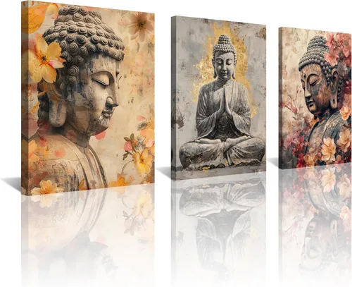 Vista 7 de NAN Wind 5 piezas de lienzo de flor de loto zen de Buda Zen, decoración espiritual para meditación, decoración pacífica del hogar, simbolismo
