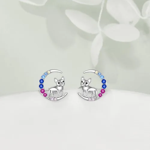 Vista 2 de YFN Aretes de tuerca de plata de ley con diseño de luna y animales lindos para mujeres y niñas