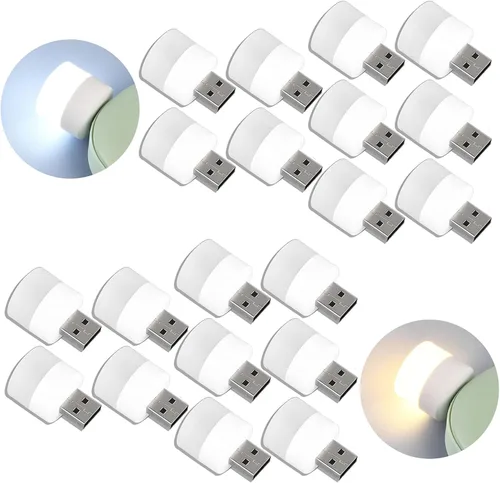Vista 7 de Luces USB de noche, mini bombilla LED, enchufable, blanco cálido, compacto, ideal para dormitorio, baño, guardería, pasillo, cocina, coche, luz