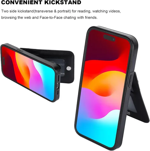 Vista 71 de KIHUWEY - Funda tipo cartera compatible con iPhone 15 con soporte para tarjetas de crédito, cierre magnético, soporte de cuero premium, cubierta