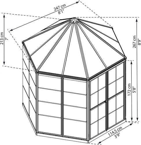 Vista 3 de Palram - Canopia Oasis Hex 7' x 8' Invernadero de policarbonato de aluminio, gris
