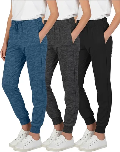 Vista 7 de Real Essentials 3 Pack: Pantalones deportivos suaves para niñas, para descansar, de rendimiento atlético, casuales (Edad 7-16)