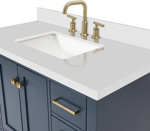 Vista 14 de ARIEL Cambridge - Mueble de baño con lavabo de 42 pulgadas, madera maciza, encimera de cuarzo blanco puro de 1.5 pulgadas, fregadero rectangular