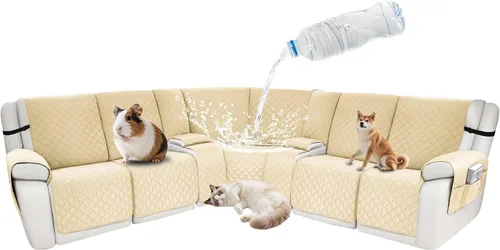 Vista 19 de Fundas impermeables para sofá reclinable seccional en forma de L, 7 piezas, antideslizantes, lavables, juego de fundas reclinables para mascotas