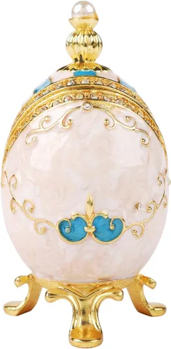 Vista 2 de Cajas de joyería con forma de huevo de Pascua azul con bisagras con diamantes de imitación en forma de amor, esmalte de regalo para mujeres