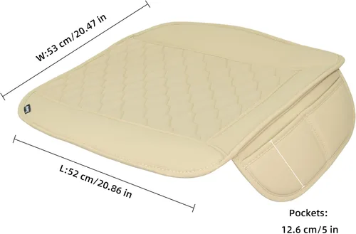 Vista 9 de Elantrip 2 Piezas Fundas de Asiento de Automóvil de Cuero Sintético Beige con Comodidad Acolchada y Bolsillos de Almacenamiento Impermeables