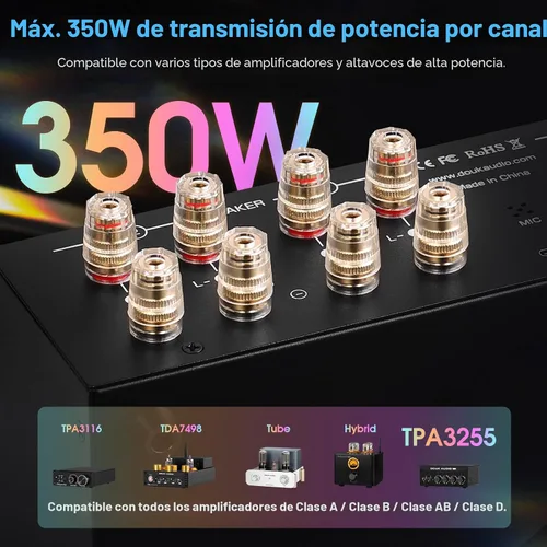 Vista 3 de Douk Audio VU3 PRO Medidor VU Analógico Dual, Interruptor de Amplificador de 2 Vías, Selector de Altavoces, Caja Conmutadora de Audio