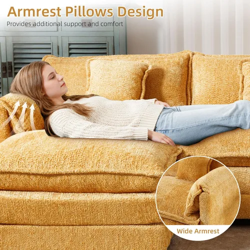 Vista 8 de GNIXUU Sofá Seccional Extragrande de 112" Cloud Couch para Sala de Estar, Moderno Sofá de Chenille en Forma de L, Cómodo Sofá Cama Modular Boucle