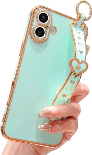Vista 20 de IDweel Funda para iPhone 11 Pro Max con correa de pulsera ajustable, lazo atril, chapado de lujo de corazón, esquinas elevadas, a prueba de golpes