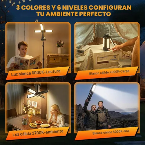 Vista 8 de SakerNeo Linterna y linterna de campamento de 6500 lm Banco de energía de 20000 mAh, tiempo de funcionamiento de 40 horas, trípode magnético 3