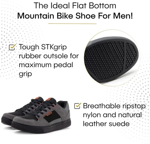 Vista 3 de Tommaso Comodo - Zapatos de ciclismo de montaña con suela adhesiva, estilo casual, pedal plano MTB, grava para hombre, color negro, gris