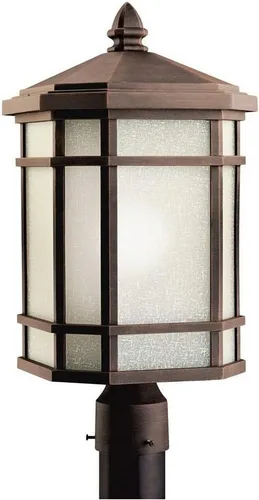 Vista 2 de Kichler Lighting Cameron - Lámpara de poste incandescente para exteriores, luz de pradera con cristal de lino blanco, 9902PR