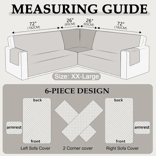 Vista 7 de HDCAXKJ Fundas de sofá esquineras para sofá seccional, protector de muebles, Gris claro, XXL