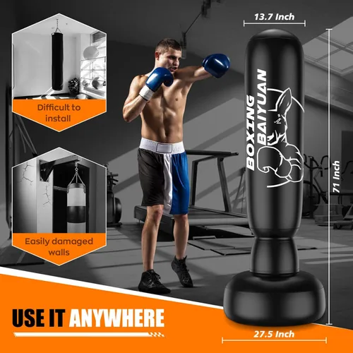 Vista 2 de Saco de boxeo de pie para adultos y adolescentes, bolsa de boxeo inflable con soporte, equipo de entrenamiento de kickboxing para MMA, Muay Thai