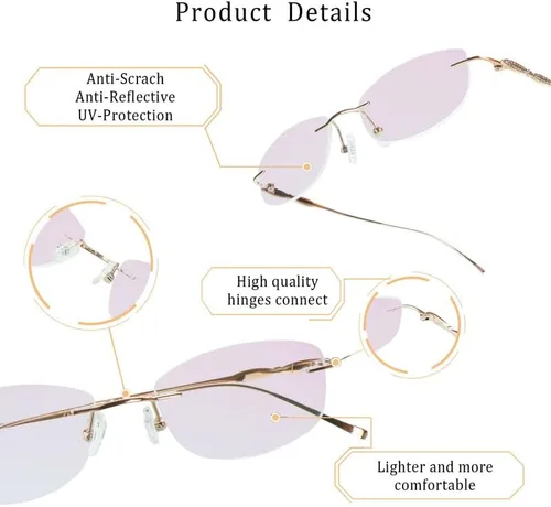 Vista 35 de LifeArt Pure Titanium Frame Glasses/Blue Light Blocking Reading Glasses, Reduce Eyestrain, Stylish for Men and Women 3033_(champán Clear)