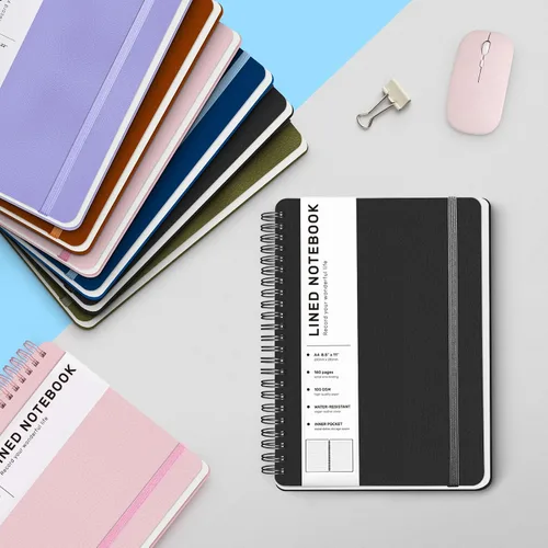 Vista 6 de Cuaderno de diario forrado en espiral, cuaderno A4 de cuero de tapa dura para el trabajo, 8.5 x 11 pulgadas, cuadernos de papel grueso de 100 GSM