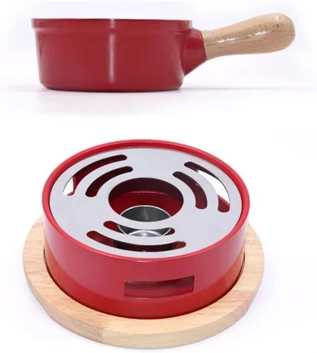 Vista 3 de Juego de fondue de queso, juego de fondue de aleación de aluminio, incluye ollas de cerámica, olla de porcelana de primera calidad para queso