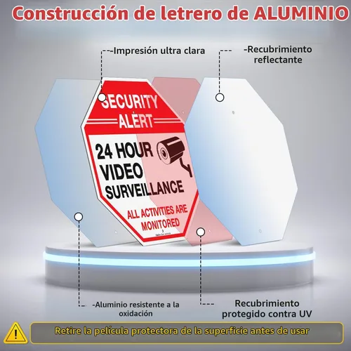 Vista 3 de Faittoo Letrero de seguridad para videovigilancia con estaca de 36 pulgadas para exterior, aluminio pesado libre de óxido, reflectante, resistente a