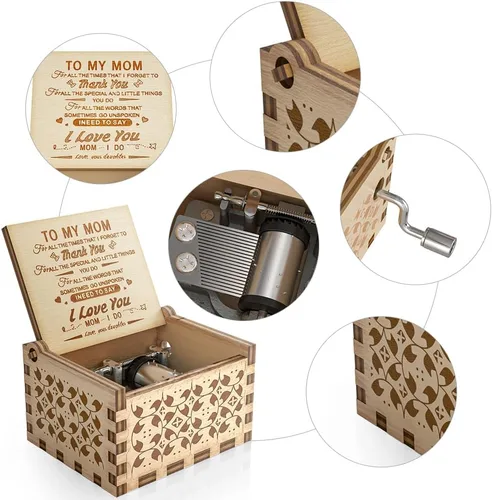Vista 2 de Ucuber Caja de música con melodía «You are My Sunshine», regalo para mamá de parte de la hija, cajas vintage de tamaño miniatura grabadas con láser
