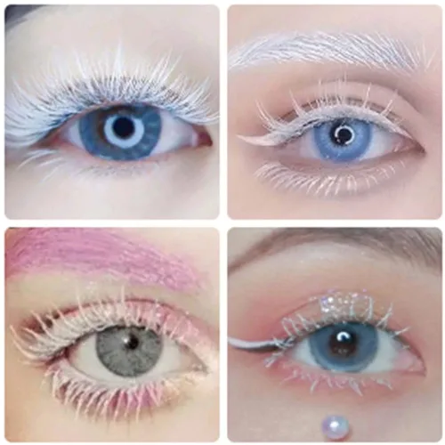 Vista 6 de Pestañas Postizas Blancas de Halloween Herramientas de Extensión de Pestañas Blancas para Ojos Anime Cosplay Maquillaje de Aspecto Natural Pestañas