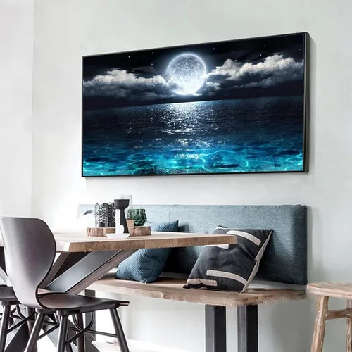 Vista 3 de JATOK - Kits de pintura de diamantes grandes para adultos (31.5 x 15.7 pulgadas) DIY 5D Sea Moon Full Round Drill Crystal Rhinestone Bordado Cuadros