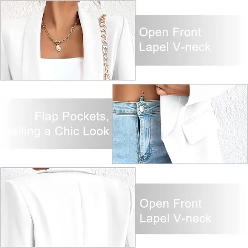 Vista 4 de Blazers casuales de manga larga para mujer, chaqueta de traje de moda con solapa frontal abierta