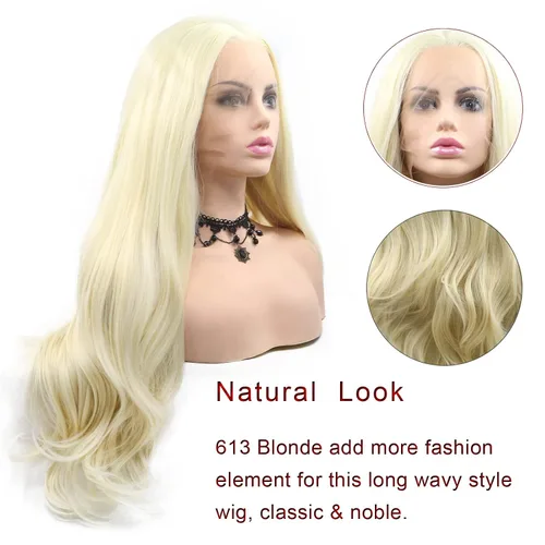 Vista 4 de 613 Peluca rubia realista sin pegamento con encaje frontal, peluca ondulada larga para mujeres blancas, 613 HD con encaje frontal, línea de cabello
