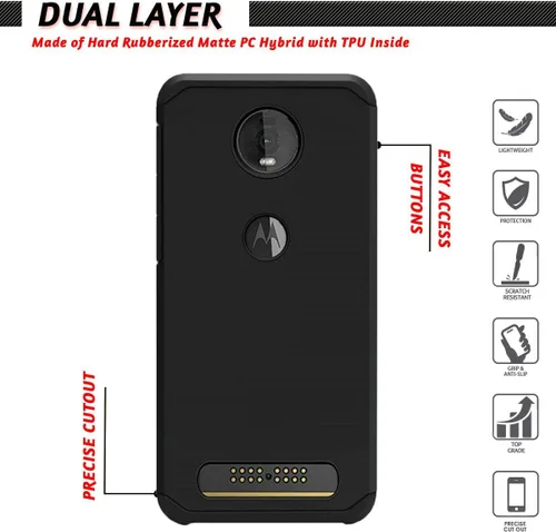 Vista 2 de Compatible con Motorola Moto Z4 Funda híbrida de doble capa a prueba de golpes (negro)