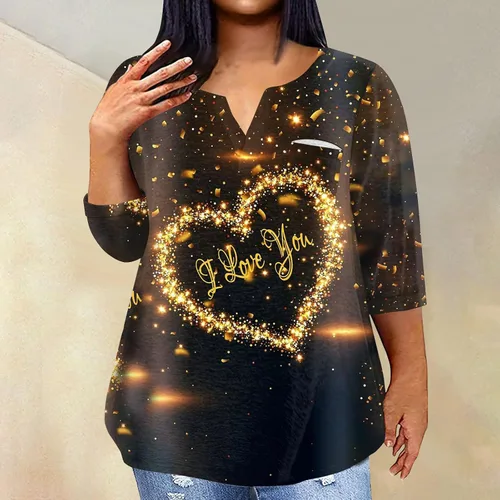 Vista 2 de Camisetas de manga larga 34 para mujer, talla grande, manga larga hasta el codo, ajuste holgado, ropa de otoño e invierno, traje con temática