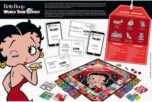 Vista 3 de MasterPieces Opoly Juegos de mesa - Betty Boop World Tour Opoly - Juegos de mesa con licencia oficial para adultos, niños y familia