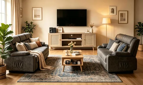 Vista 8 de COMHOMA Juegos de muebles de sala de estar, sofá reclinable manual, sofá reclinable de tela de 2 asientos, respaldo ergonómico con portavasos