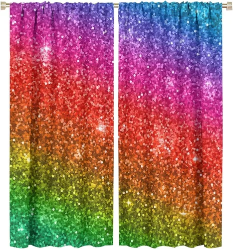 Vista 65 de Cortinas opacas abstractas de arco iris, pintura de color arcoíris con gotas, diseño gráfico creativo con bolsillo para barra, para sala de estar