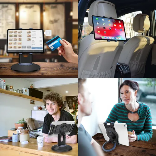 Vista 4 de Cellet Soporte universal para tableta, rotación de 360, abrazadera ajustable para tableta, paquete todo en uno, comercial, venta al por menor