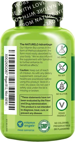 Vista 6 de NATURELO Vitamina D - A base de plantas de liquen - 180 mini cápsulas, vegano B12, 1000 mcg de metilcobalamina - 90 cápsulas