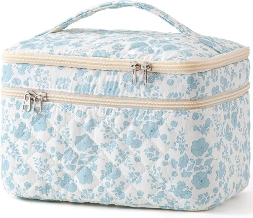 Vista 23 de HBselect Bolsa de Maquillaje Acolchada, Bolsa de Maquillaje Grande de Algodón para Viaje, Lindas Bolsas de Maquillaje con Flores Coquette, Bolsas