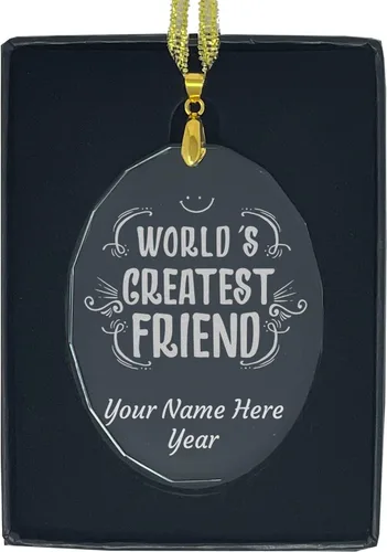 Vista 8 de LaserGram Personalized Glass Christmas Ornament, World's Greatest Friend, Custom Laser Engraved Gift Idea (Diamond Shape)